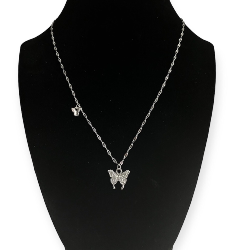 Sterling Silver Butterfly Duo Necklace - 10 Inch Chain/Pendant